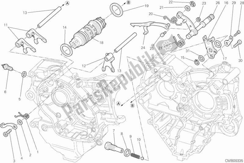 Alle onderdelen voor de Schakelnok - Vork van de Ducati Streetfighter USA 1100 2011